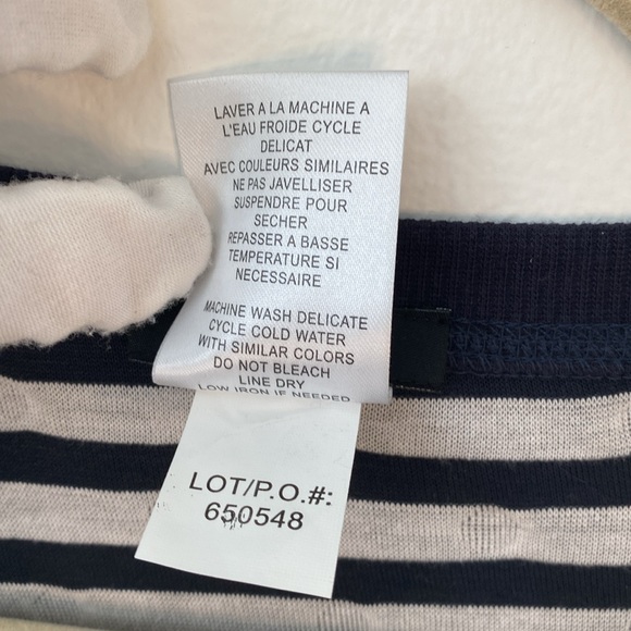 TRIBAL top Women’s Medium 3/4 Sleeves Navy Off White Polka Dots and Stripes - Picture 6 of 7